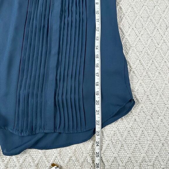 H&M Women's Sheer Flutter Sleeve Pleated Blouse Teal Blue XXS - Picture 5 of 6